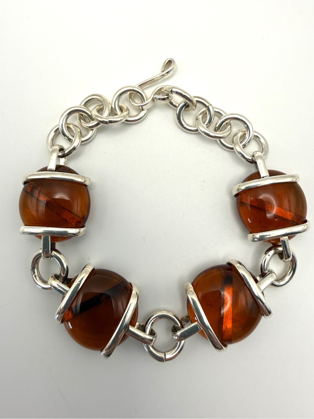 925 Sterling Silver Bracelet with Amber Glass Mexico